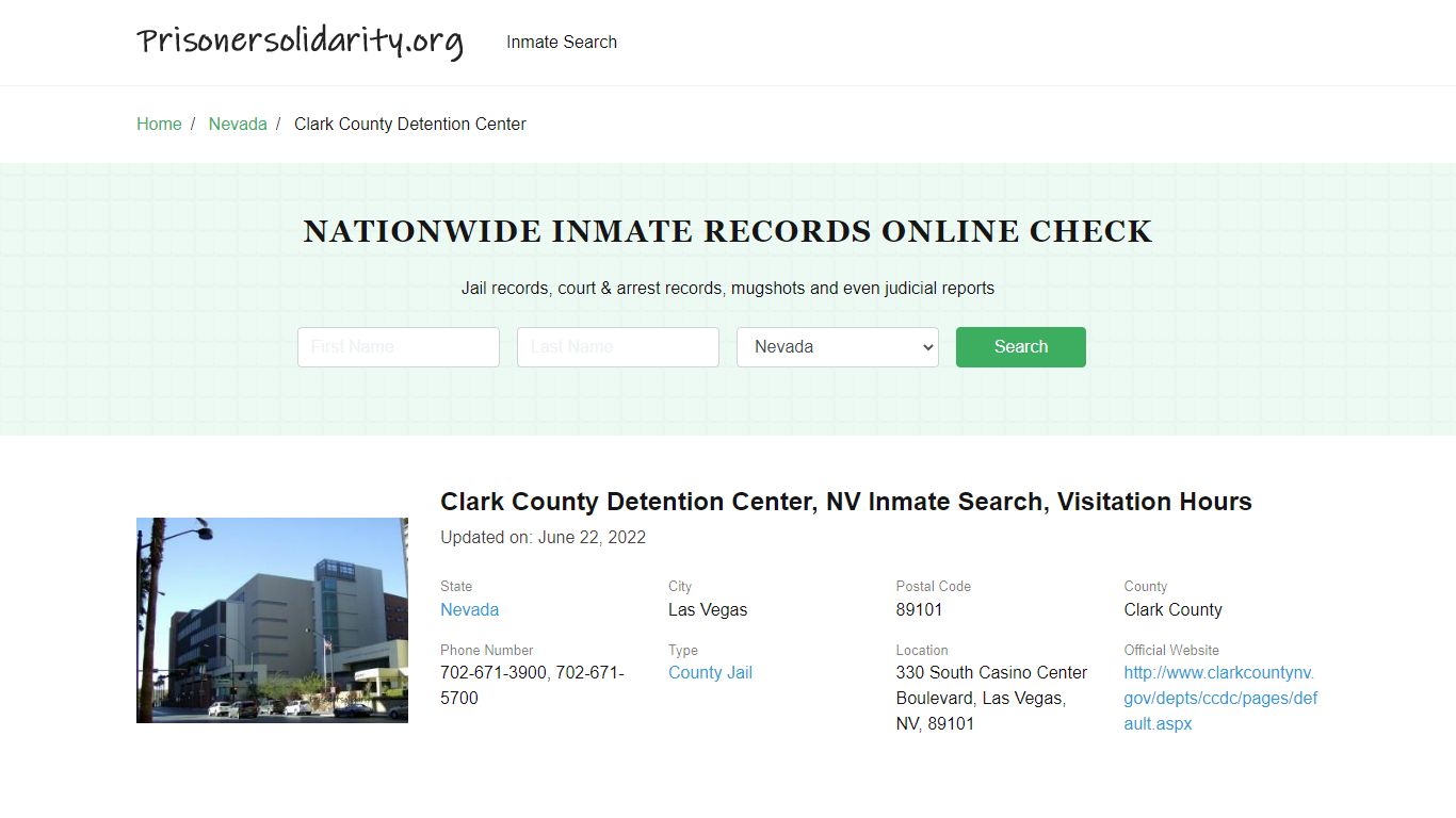 Clark County Detention Center, NV Inmate Search, Visitation Hours